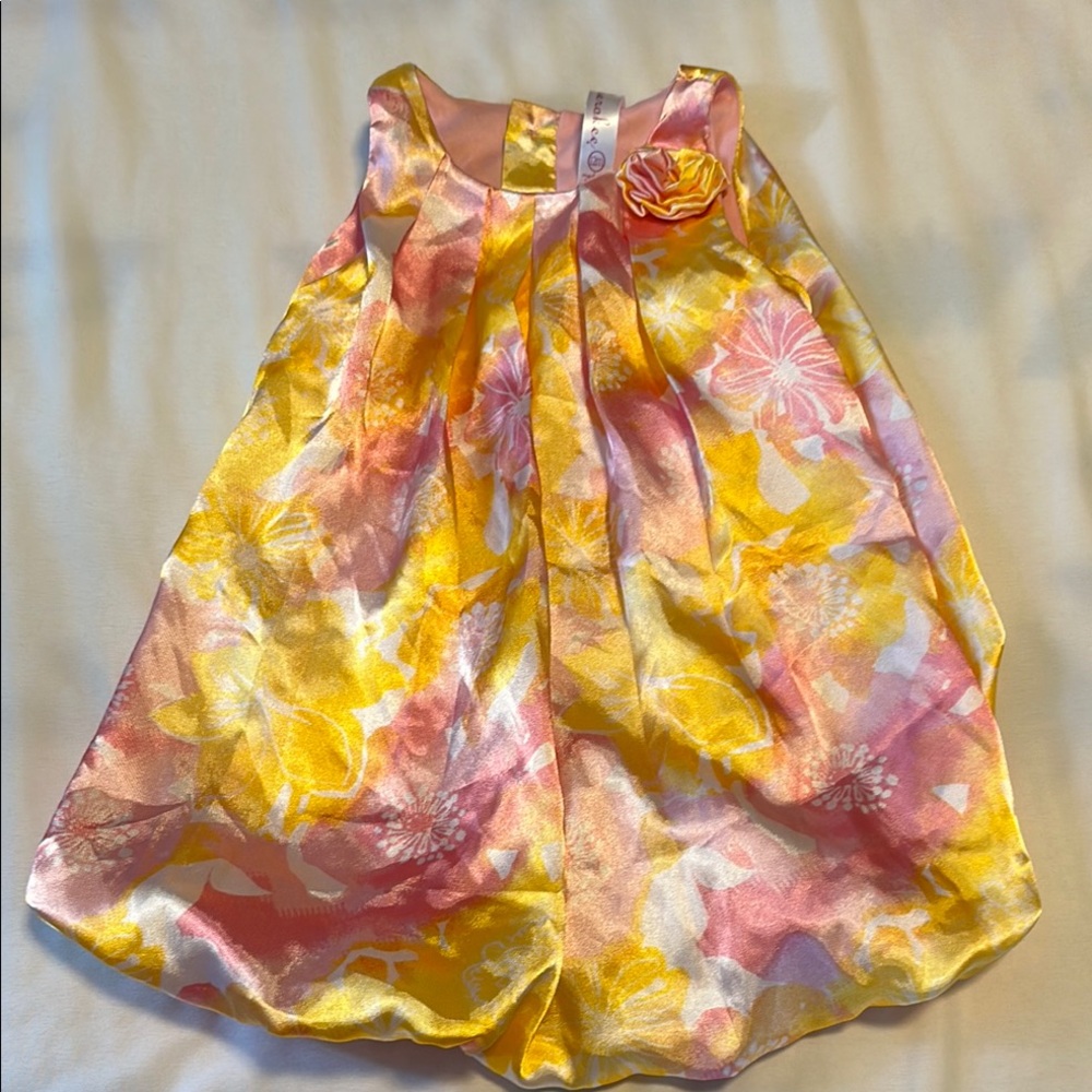 Girl’s Cherokee Pink and Yellow Floral Dress with Rosette Size 12 Months